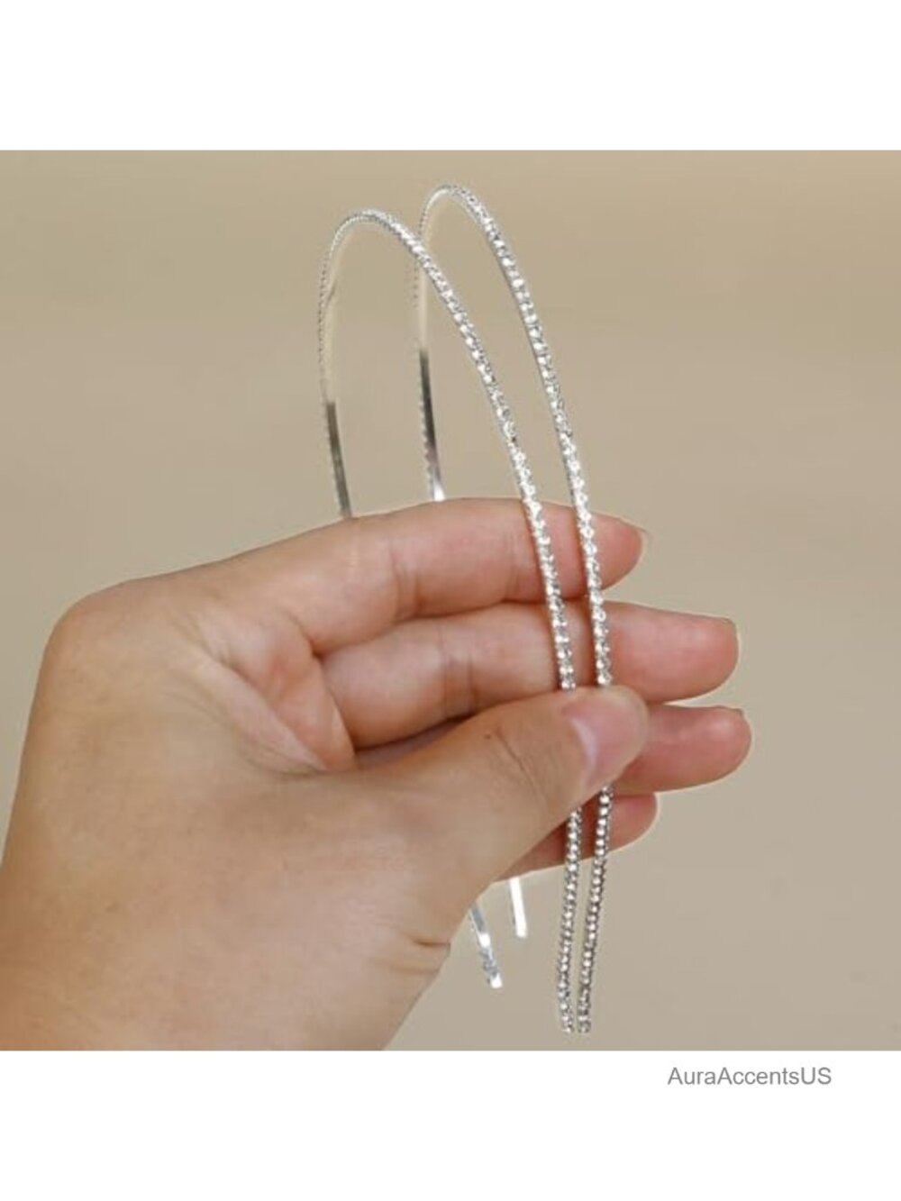 2 Pcs Thin Metal Rhinestone Headbands Non Slip Sparkly Hair Accessories